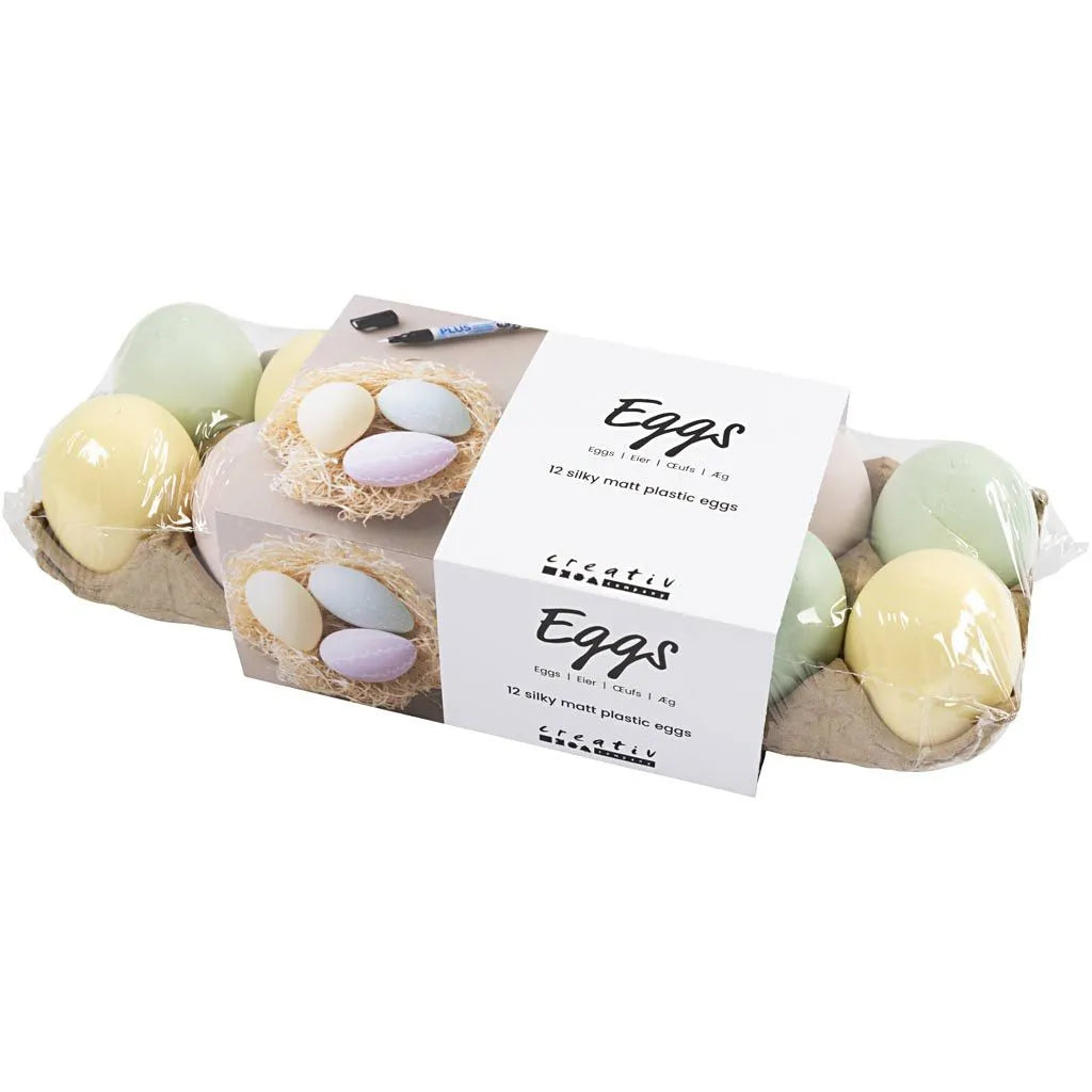 Egg i plast, Dekorasjonsegg, 12 stk. Pastellfarger