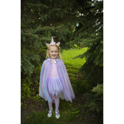 Great Pretenders dyrekostyme, enhjørningkappe og hårbøyle - str. 4-6 år