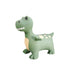 Grøn hoppedyr dinosaur med hvide pletter mod en hvid baggrund.