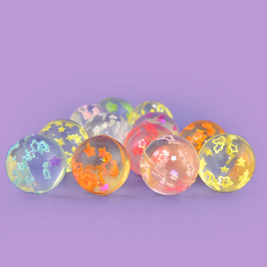 Robetoy Miniature sprettballer i nett, 12 stk. m. stjerner