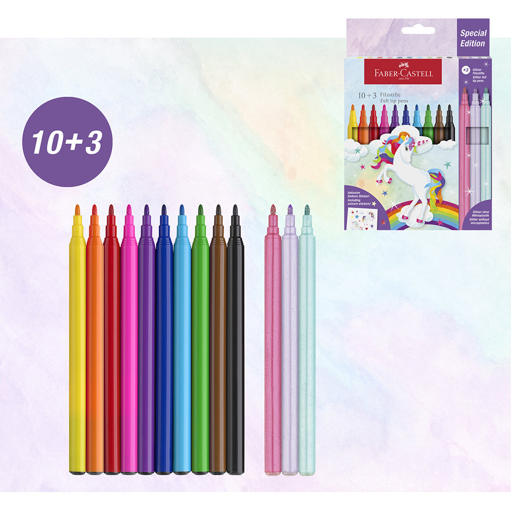 Faber-Castell 10+3 Filtpenner og klistremerker - Unicorn