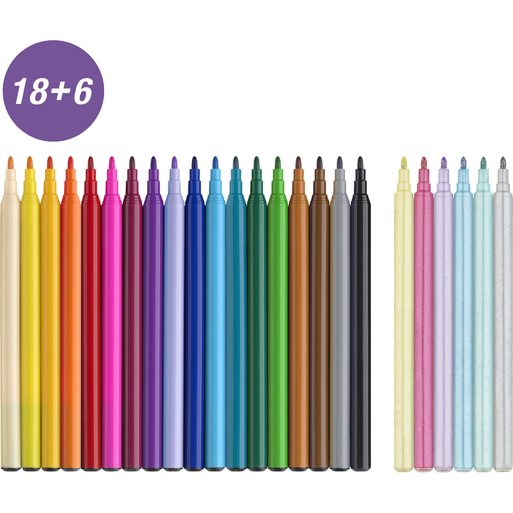 Faber-Castell 18+6 tusjer og klistremerker – Unicorn