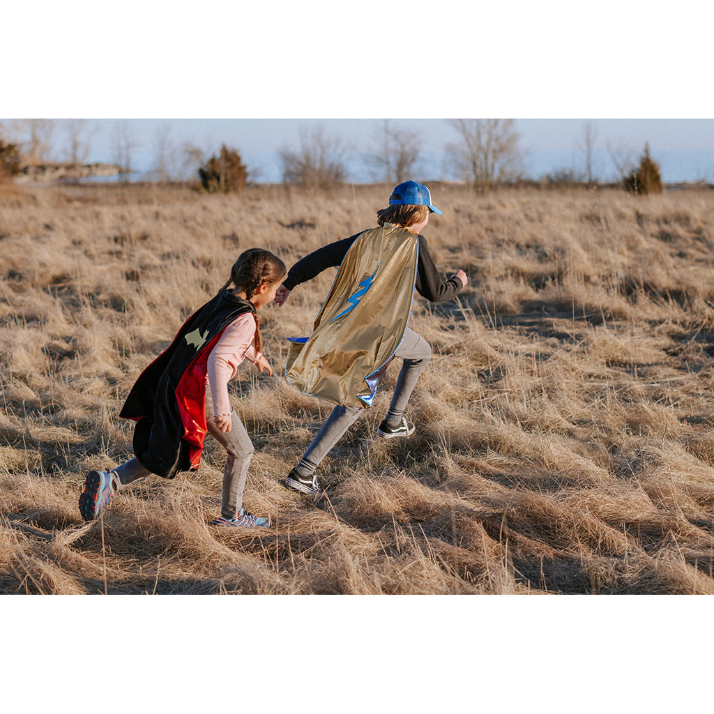 Great Pretenders Superheltkappe, Blue Lightning, vendbar - str. 5-6 år