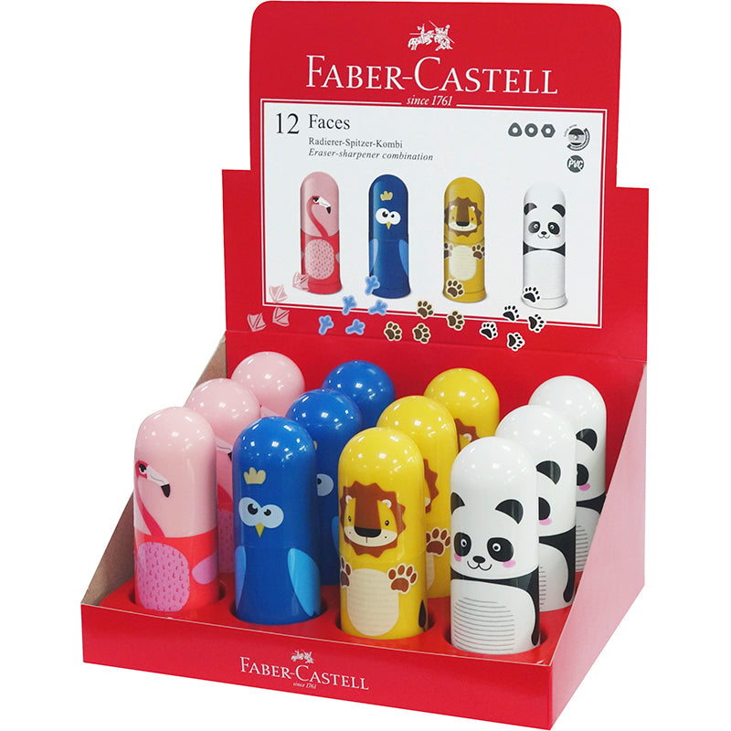 Faber-Castell mini blyantspisser og viskelær i ét, ass. farge