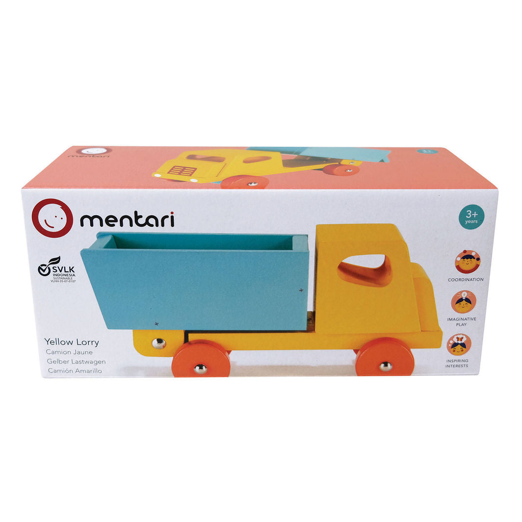 Mentari Leketøysbil i tre, Gul lastebil med tippelast