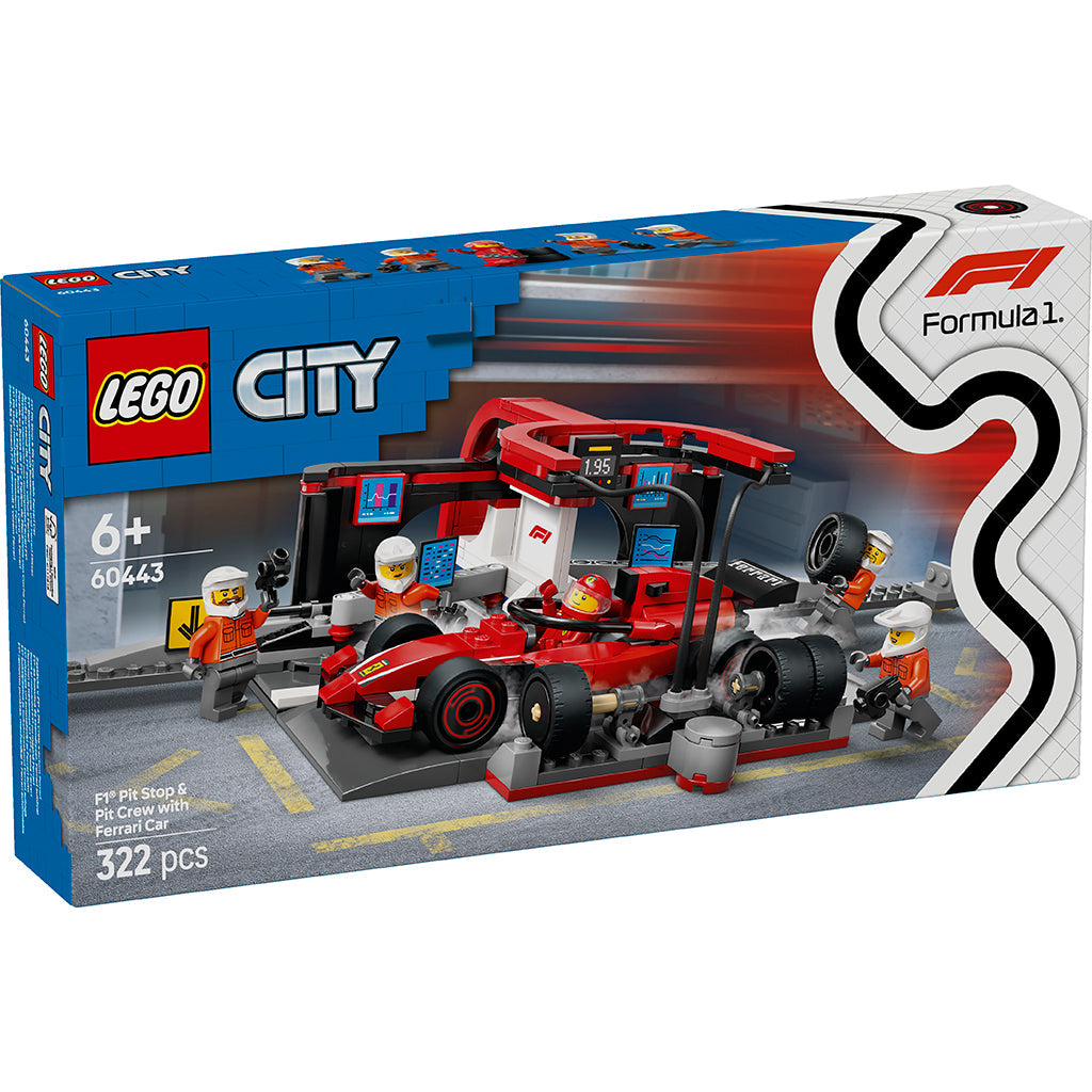 LEGO® City Prosjekt Alicia 2025, F1®-pitstop og pitcrew med Ferrari-bil