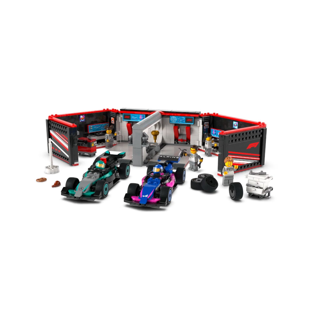 LEGO® City Prosjekt Alicia 2025, F1®-garasje: Mercedes-AMG og Alpine-biler