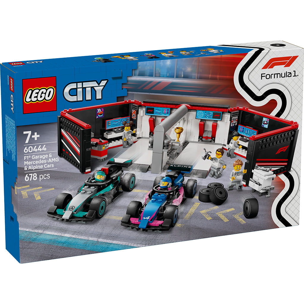 LEGO City F1 garage med Mercedes AMG og Alpine biler