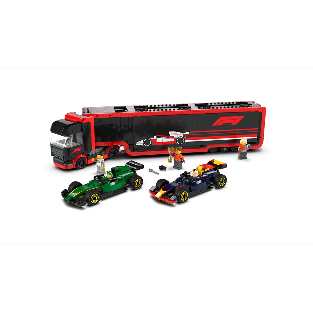 LEGO® City Prosjekt Alicia 2025, F1®-lastebil med RB20 og AMR24 F1®-biler