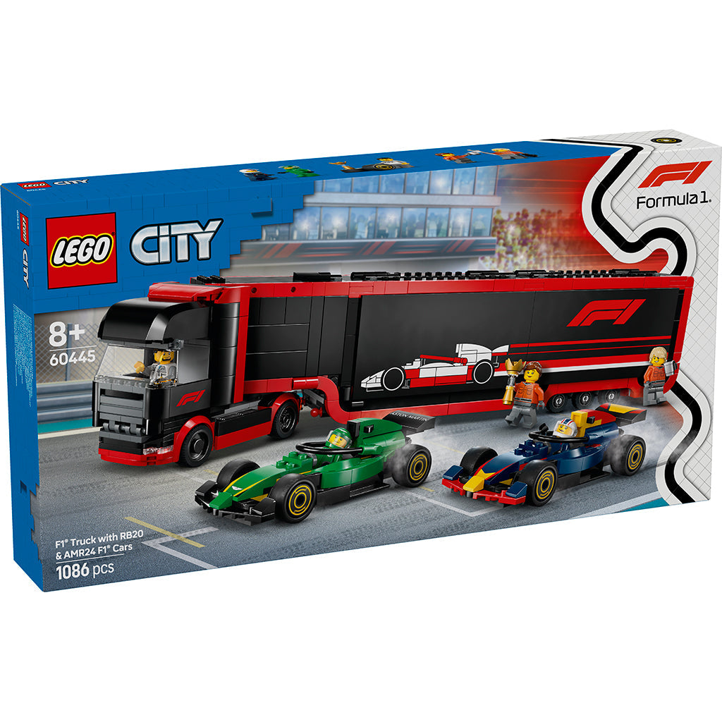 LEGO® City Prosjekt Alicia 2025, F1®-lastebil med RB20 og AMR24 F1®-biler