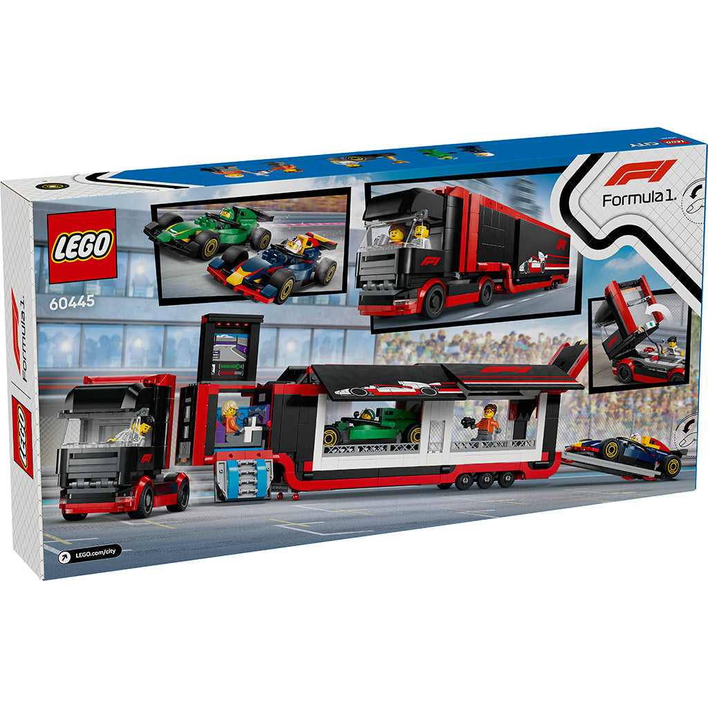 LEGO® City Prosjekt Alicia 2025, F1®-lastebil med RB20 og AMR24 F1®-biler