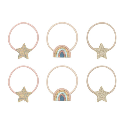 Mimi &amp; Lula - 6 hårelastikker - Rainbow &amp; Star Celeste