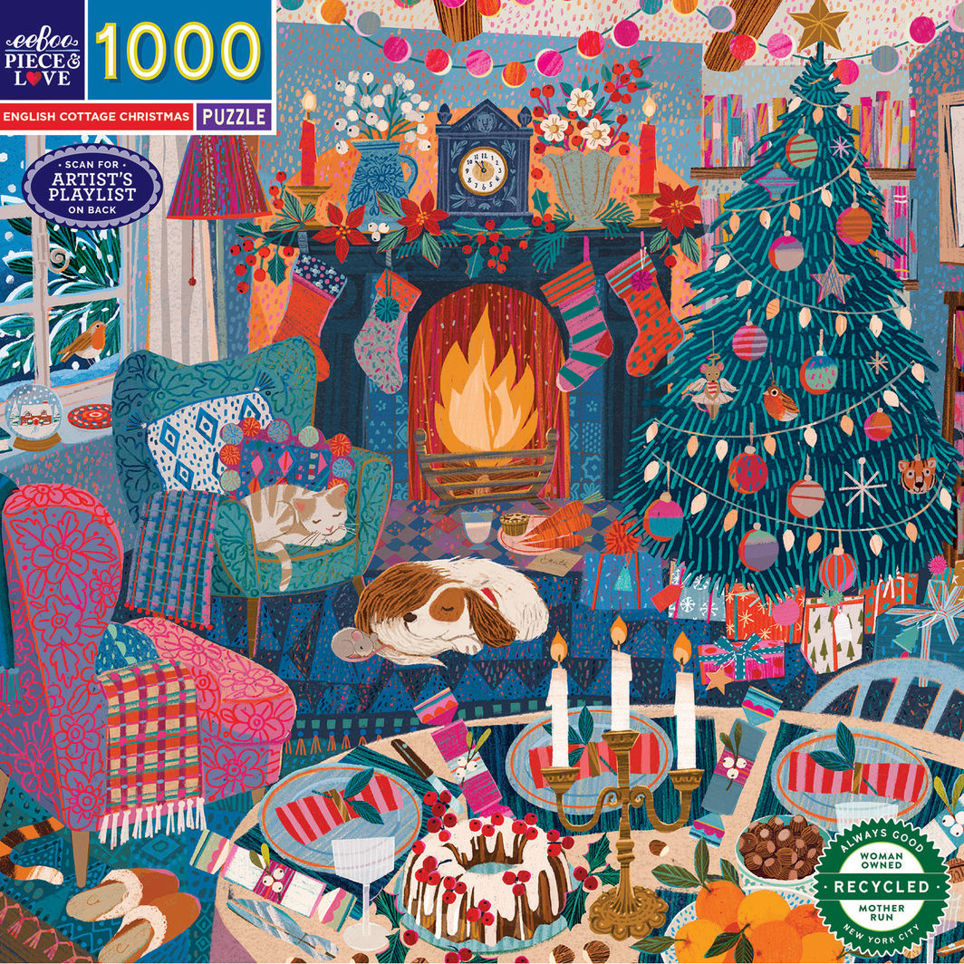 eeBoo Puslespill, 1000 biter - English Cottage Christmas