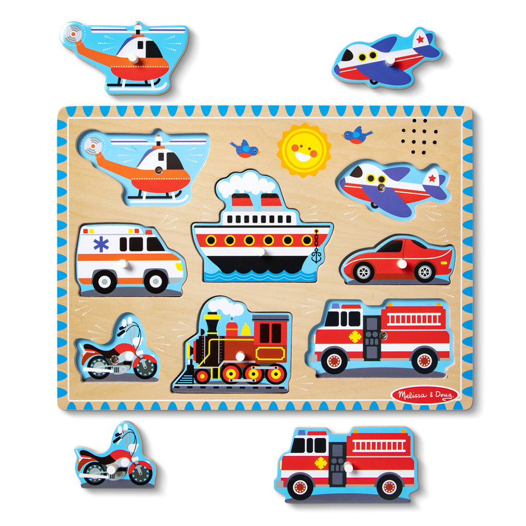 Melissa &amp; Doug Knottpuslespill med lyd, Kjøretøy – 8 brikker