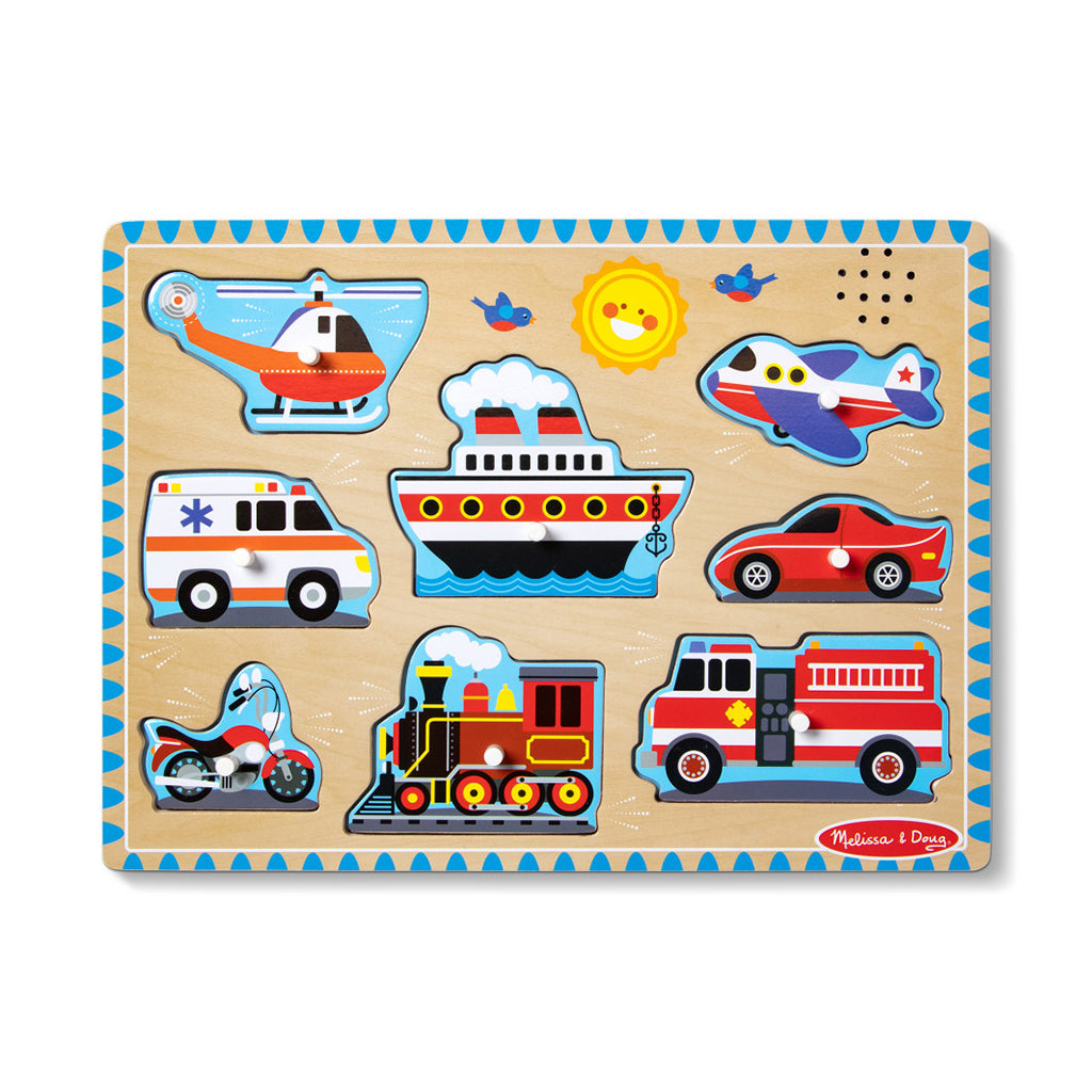 Melissa &amp; Doug Knottpuslespill med lyd, Kjøretøy – 8 brikker