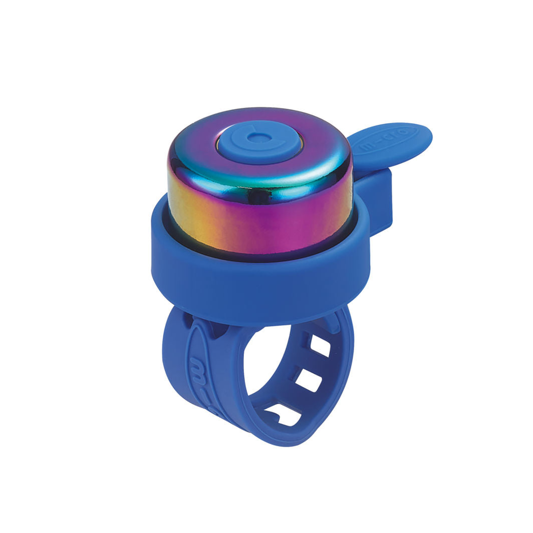 Micro Ringeklokke Neochrome Blue, monteret på styr, set forfra
