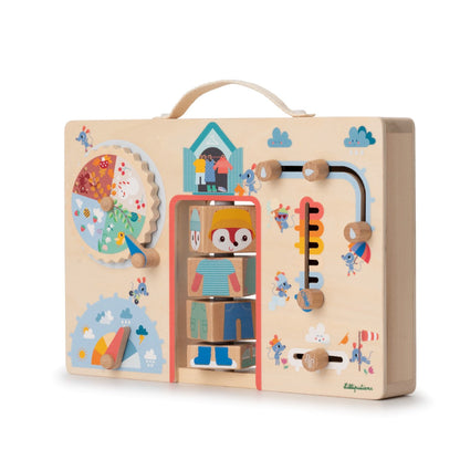 Lilliputiens aktivitetsbrett i tre, Klær for været