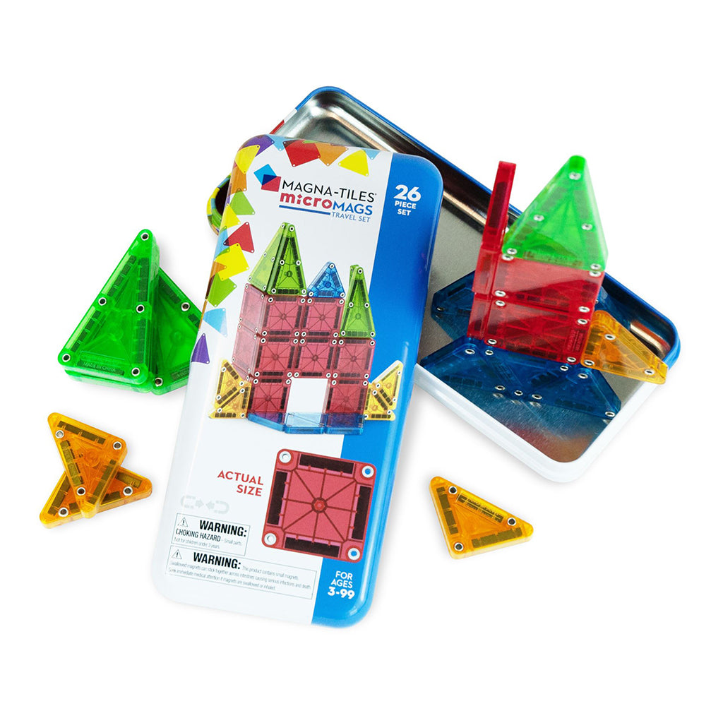 Magna-Tiles MicroMags reisesett, Magnetisk byggesett med 26 deler