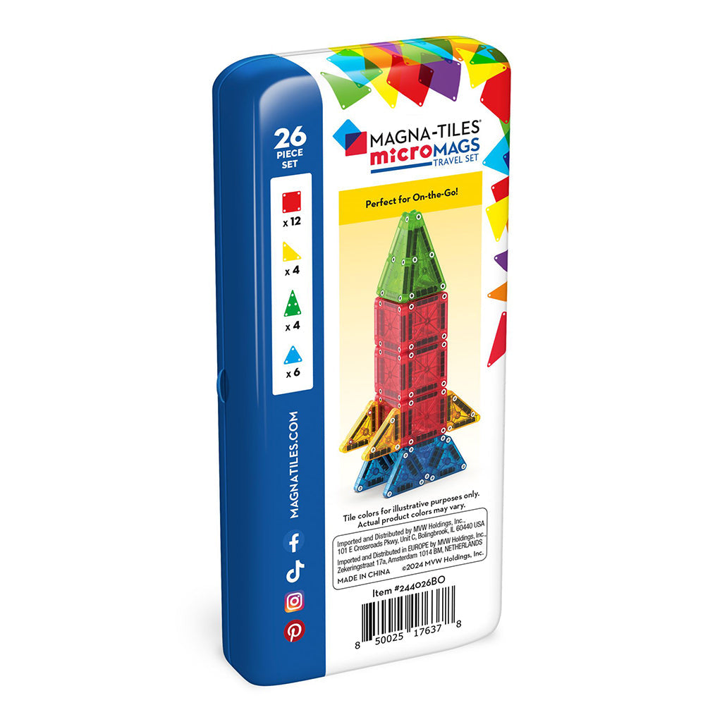 Magna-Tiles MicroMags reisesett, Magnetisk byggesett med 26 deler