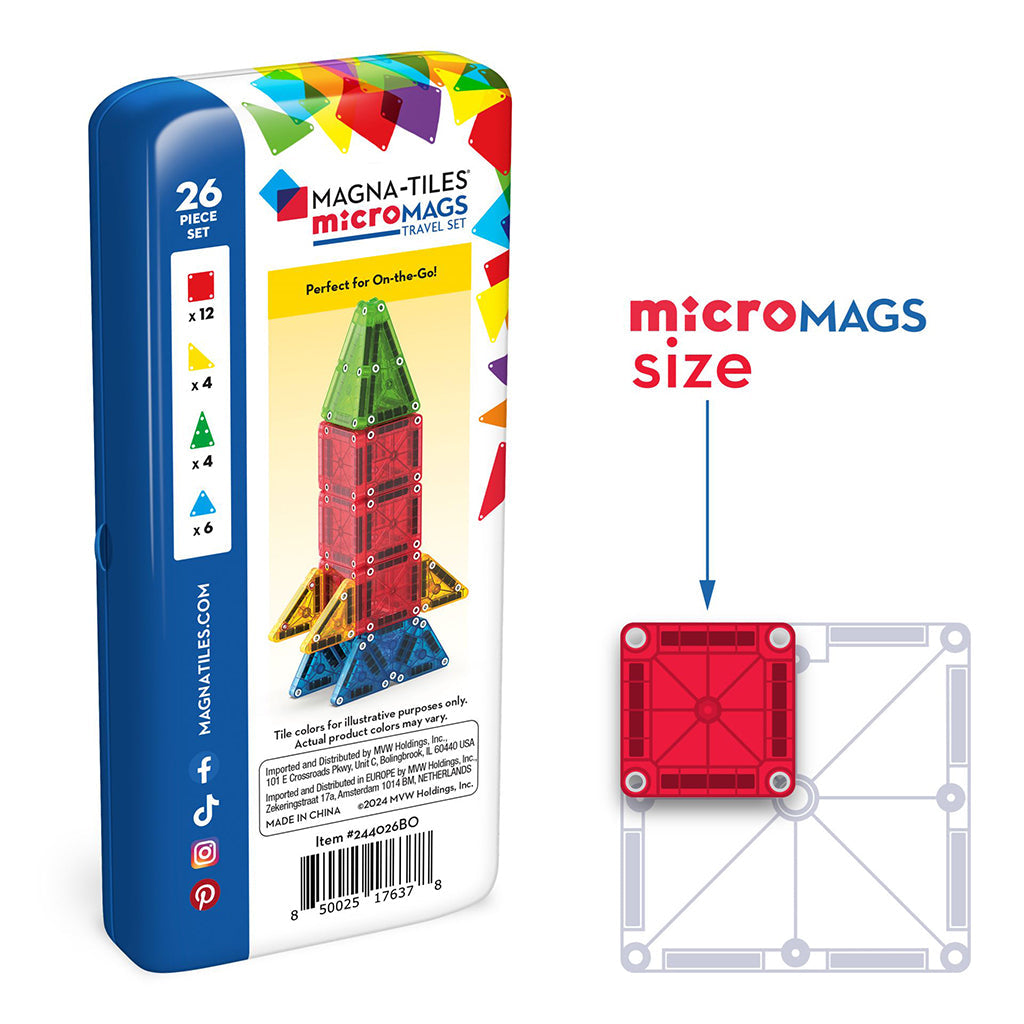 Magna-Tiles MicroMags reisesett, Magnetisk byggesett med 26 deler