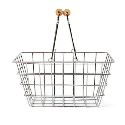 Mamamemo handlekurv i metall med trehåndtak