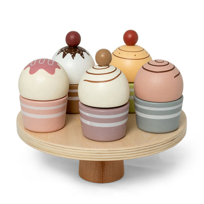 Mamamemo trækagefad med seks farverige cupcakes legetøj til børn