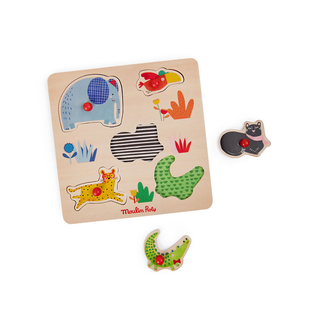 Moulin Roty Knottpuslespill med 5 brikker, Jungeldyr - Les Toupitis
