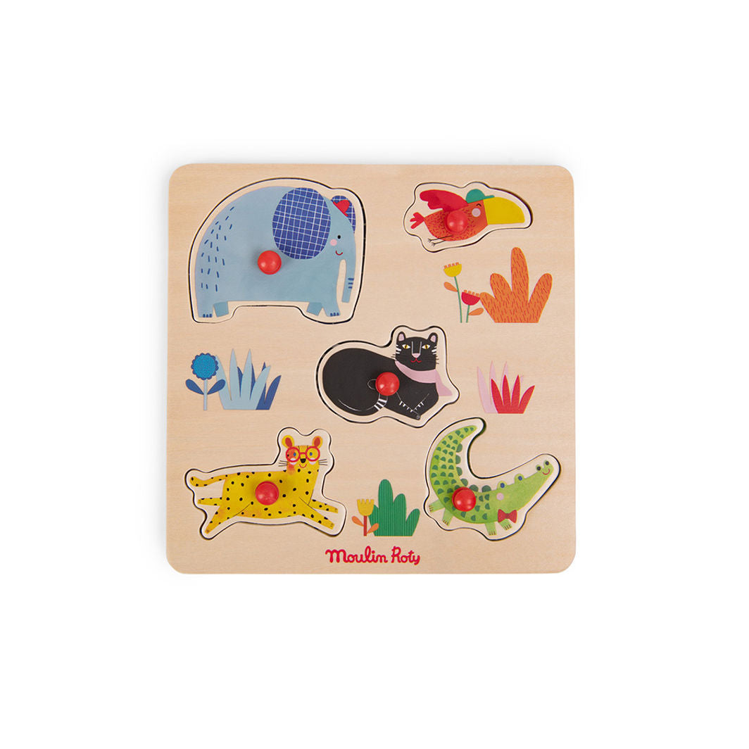 Moulin Roty Knottpuslespill med 5 brikker, Jungeldyr - Les Toupitis