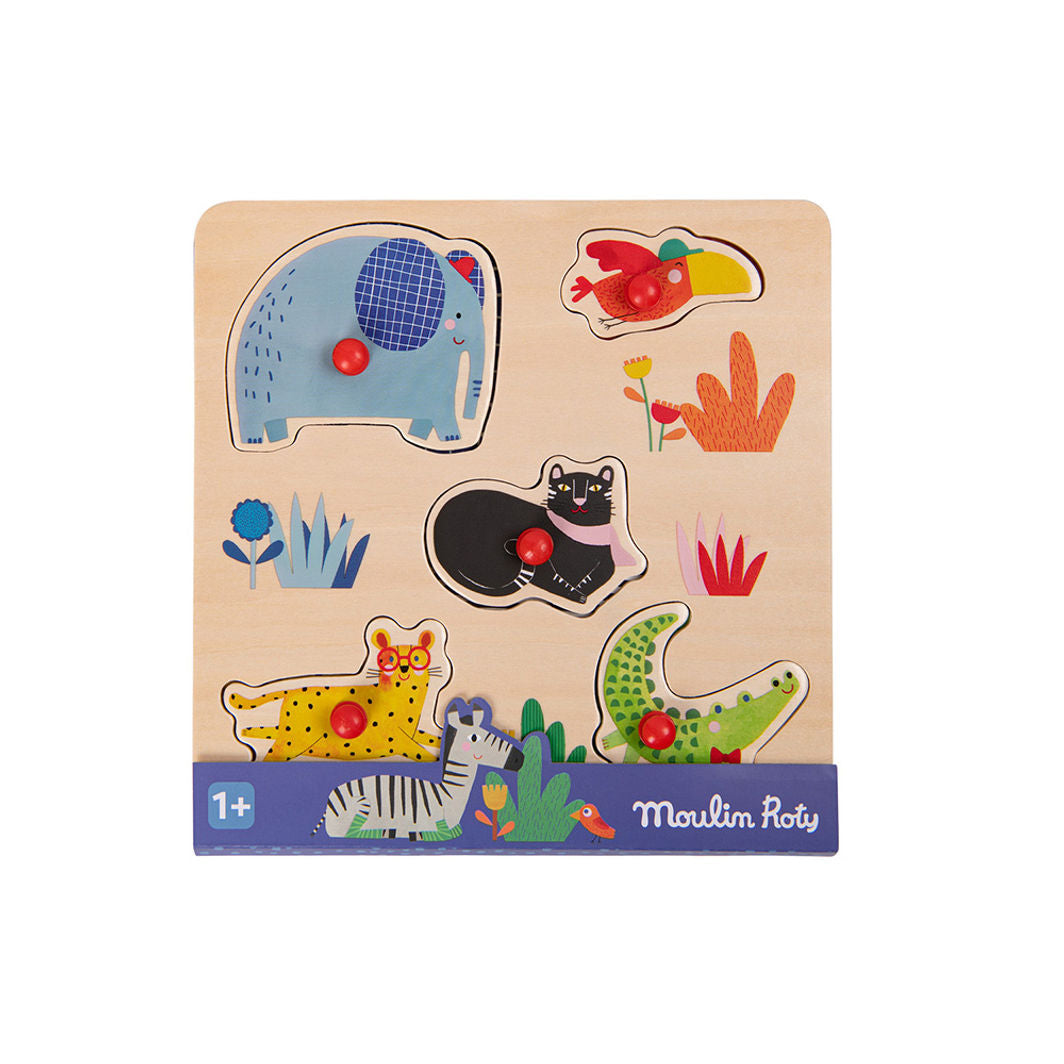 Moulin Roty Knottpuslespill med 5 brikker, Jungeldyr - Les Toupitis