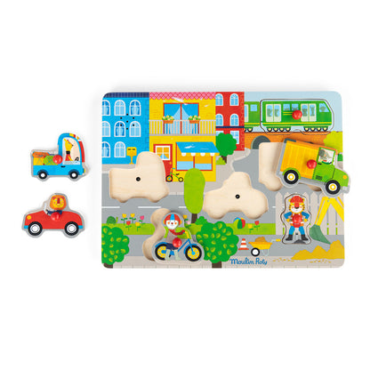 Moulin Roty - Knottpuslespill med lyd 6 stk - Byen - Les Popipop