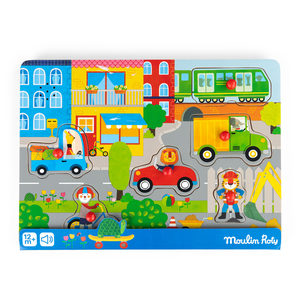 Moulin Roty - Knottpuslespill med lyd 6 stk - Byen - Les Popipop