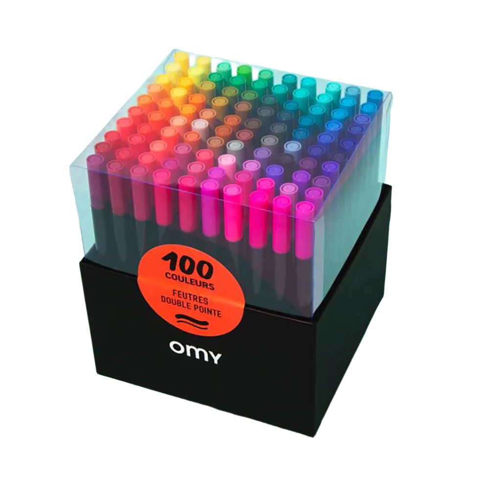 Omy tusjer, Boks med 100 dobbelttuppede tusjer