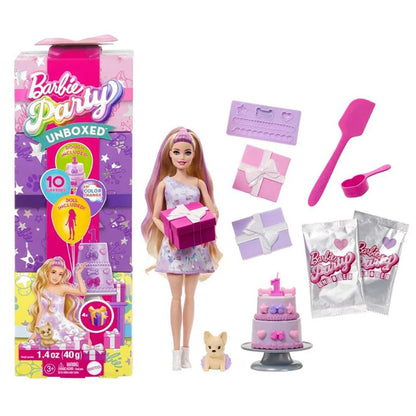 Barbie Party Unboxed-dukke med blond hår og 10 overraskelser