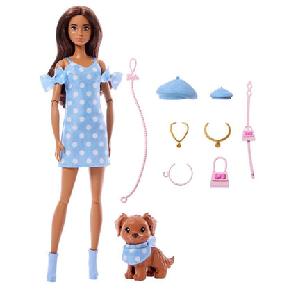 Barbie Twinning Looks Brunette Polka Dots dukke med hund