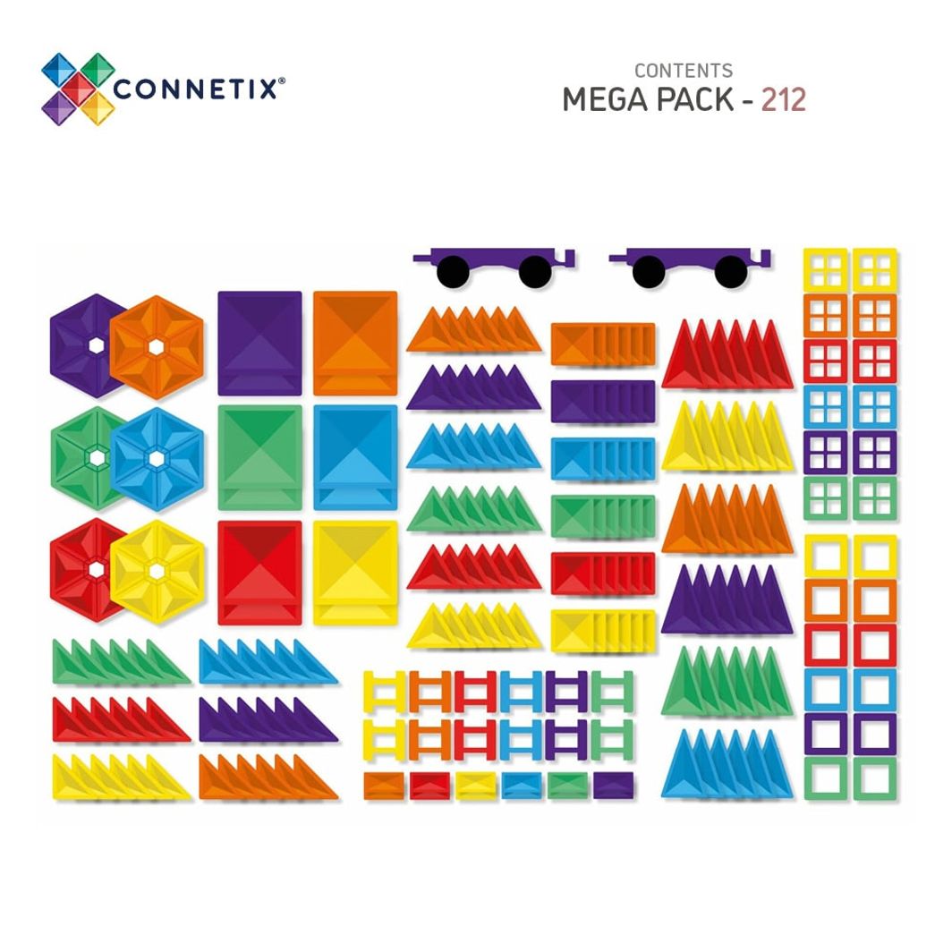 Connetix Mega Pack, Magnetisk byggesett med 212 deler - Rainbow