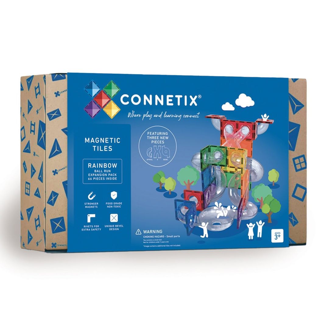 Connetix Ball Run Expansion Pack, udvidelsessæt 66 dele - rainbow