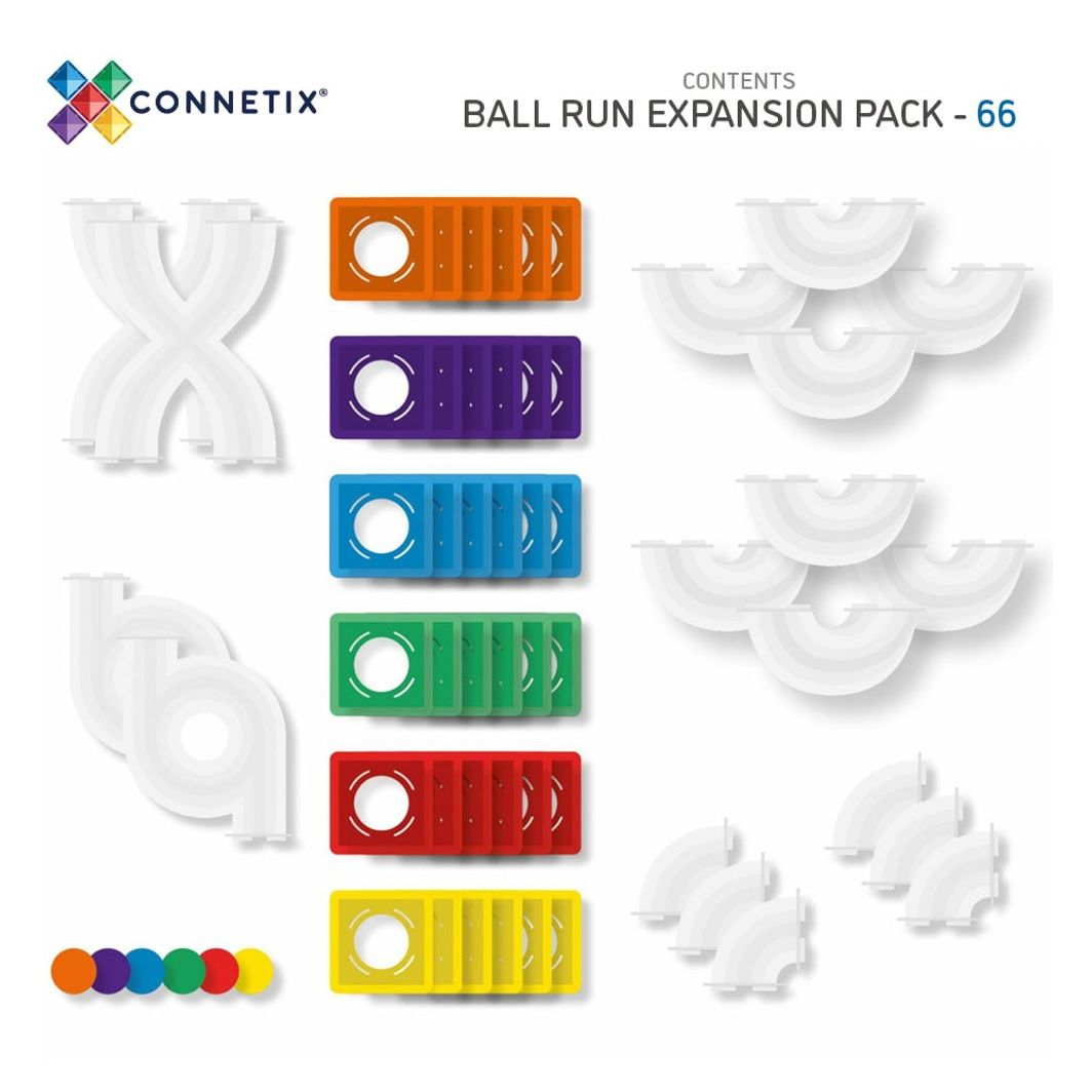 Connetix Ball Run Expansion Pack, utvidelsessett 66 deler - rainbow