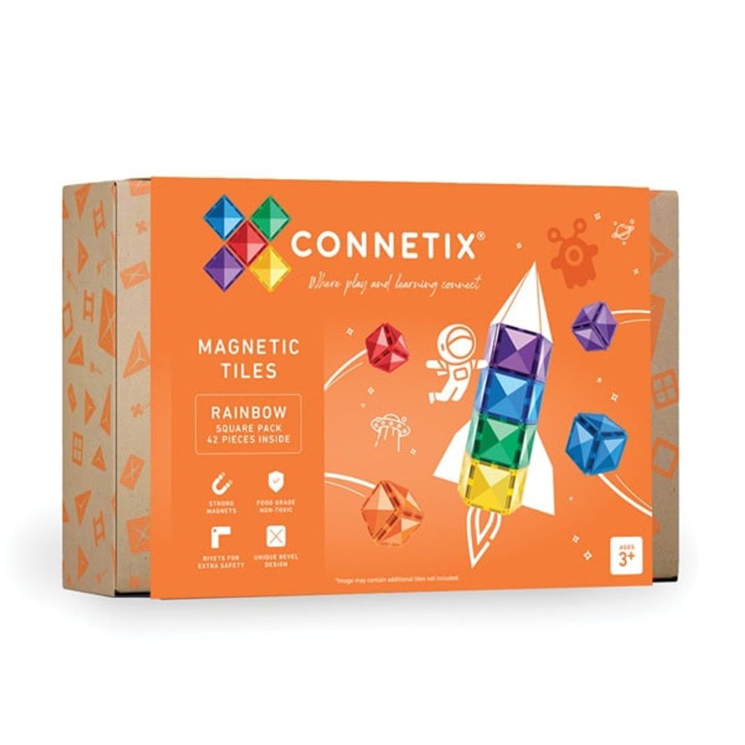 Connetix Square Pack, Magnetisk byggesett med 42 - Rainbow
