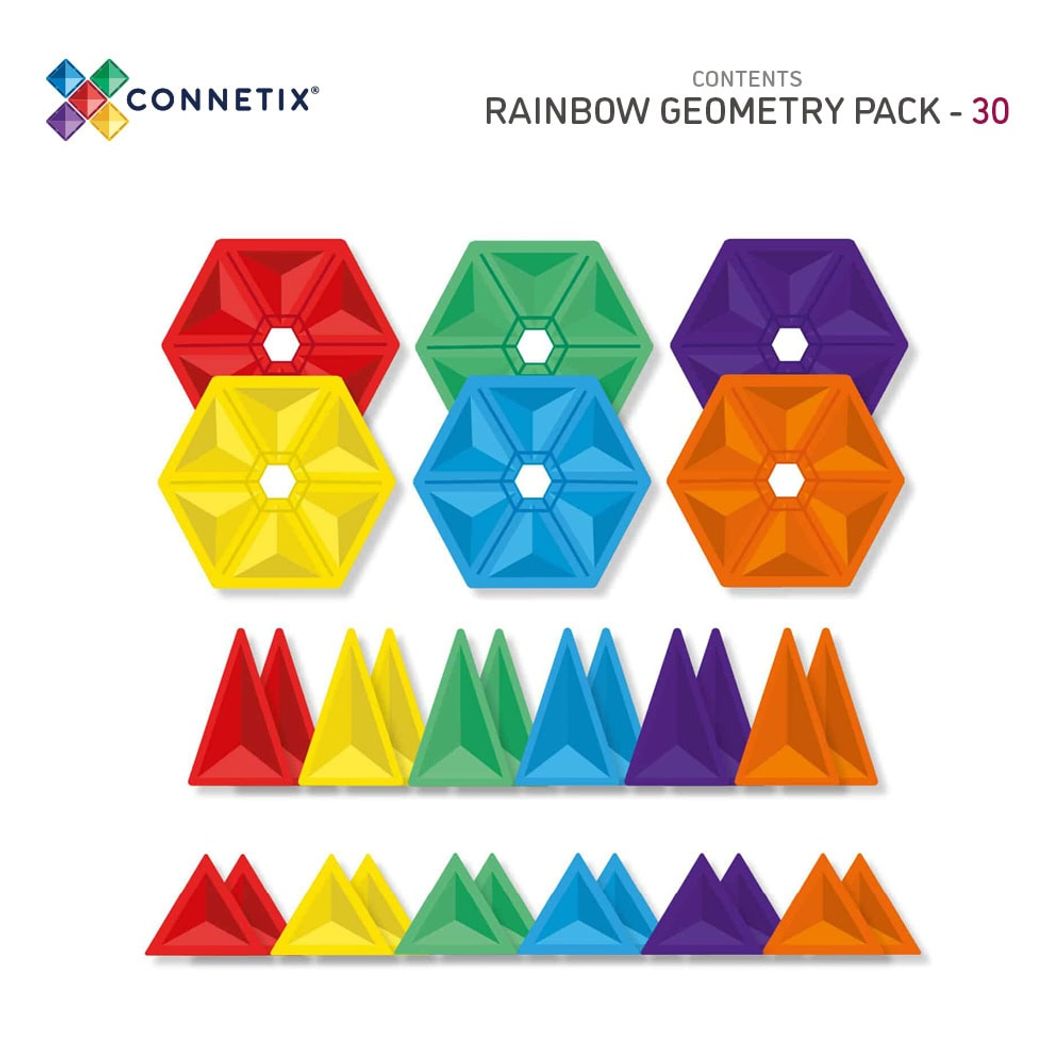 Connetix Geometry Pack, Magnetisk byggesett med 30 deler - Rainbow