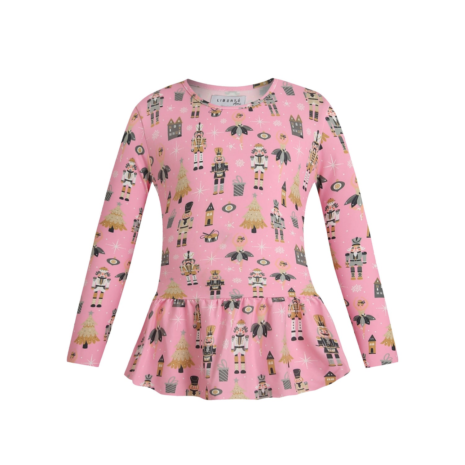 Liberté, Alma Ls Frill Tshirt (Kids) - Nutcracker Bubblegum
