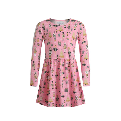Liberté, Alma Ls Babydoll Dress (Kids) - Nutcracker Bubblegum