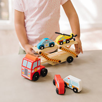 Melissa &amp; Doug Treleker Biler, Bergingskjøretøy Biltransportør