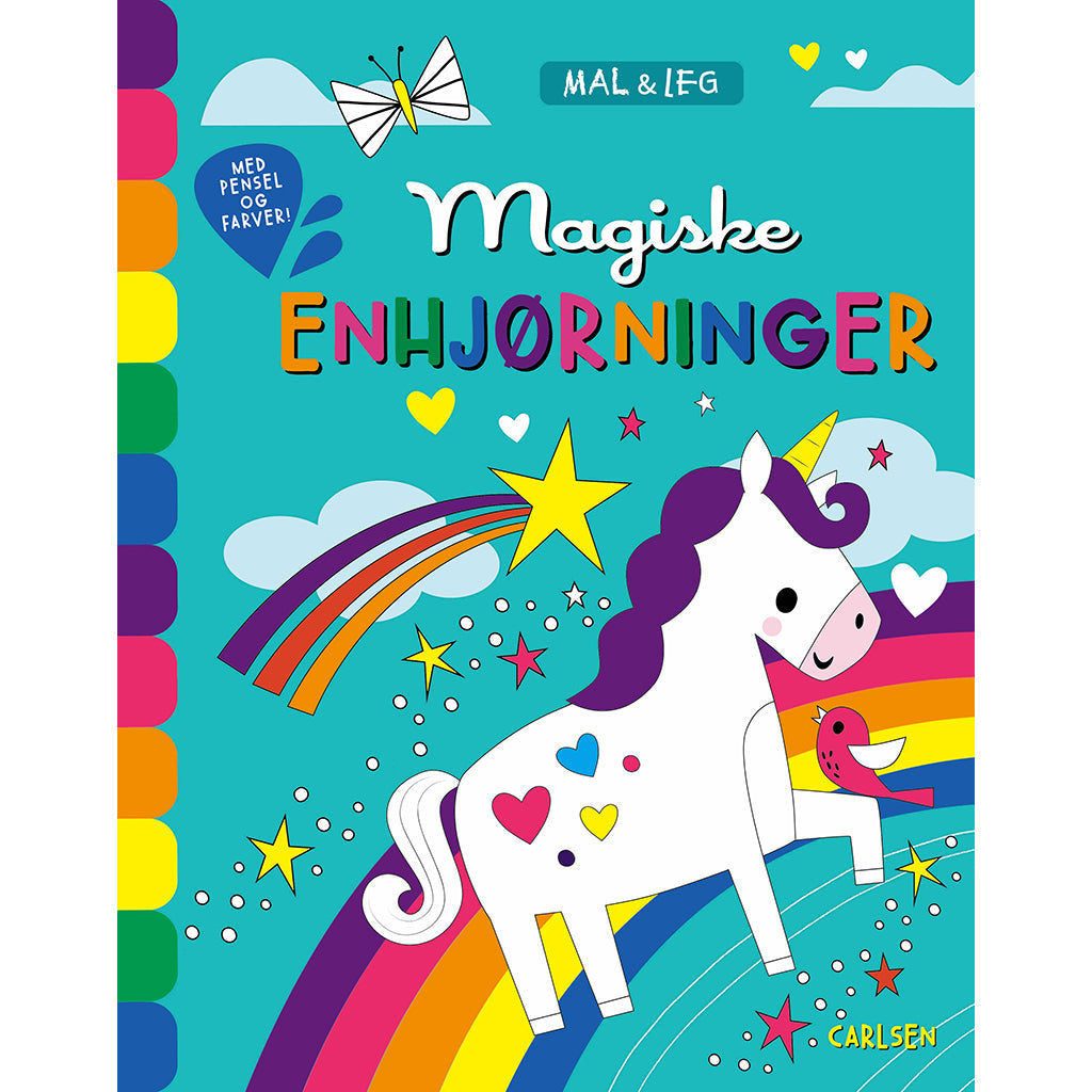 Maling og lek, Malebok med pensel og 6 vannfarger - Magiske enhjørninger