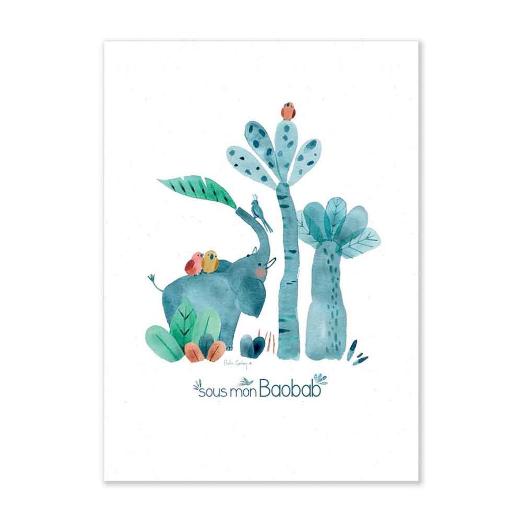 Moulin Roty Plakat, Elefant 50x70 cm - Sous mon Baobab