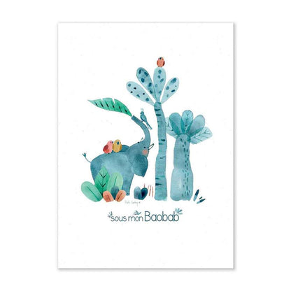 Moulin Roty Plakat, Elefant 50x70 cm - Sous mon Baobab