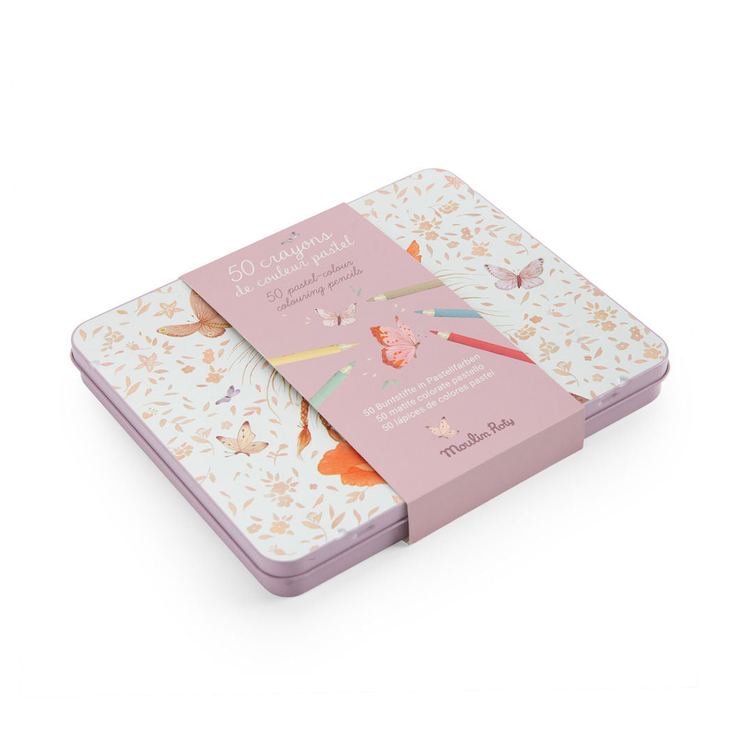 Moulin Roty Fargeblyanter 50 stk, Pastell i metallboks - Les Rosalies