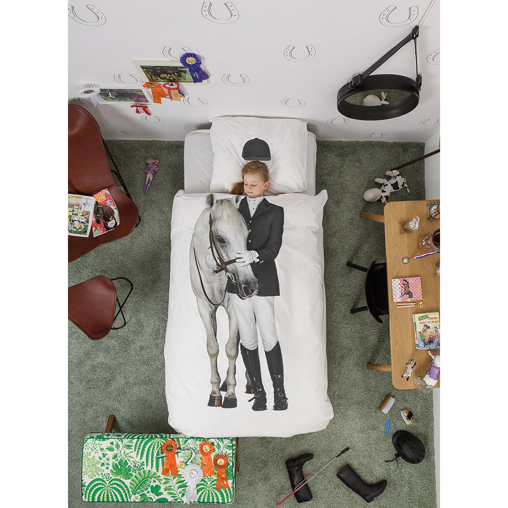 Snurk voksensengetøy, økologisk - Rytter m. hest