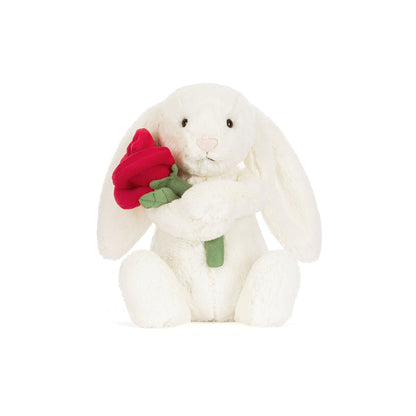 Jellycat bamse, Kanin med rose, Cream bunny – 31 cm