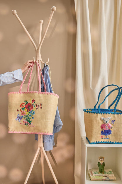 Rice kurvveske, Stor Raffia, pink - Nathalie Lété Print