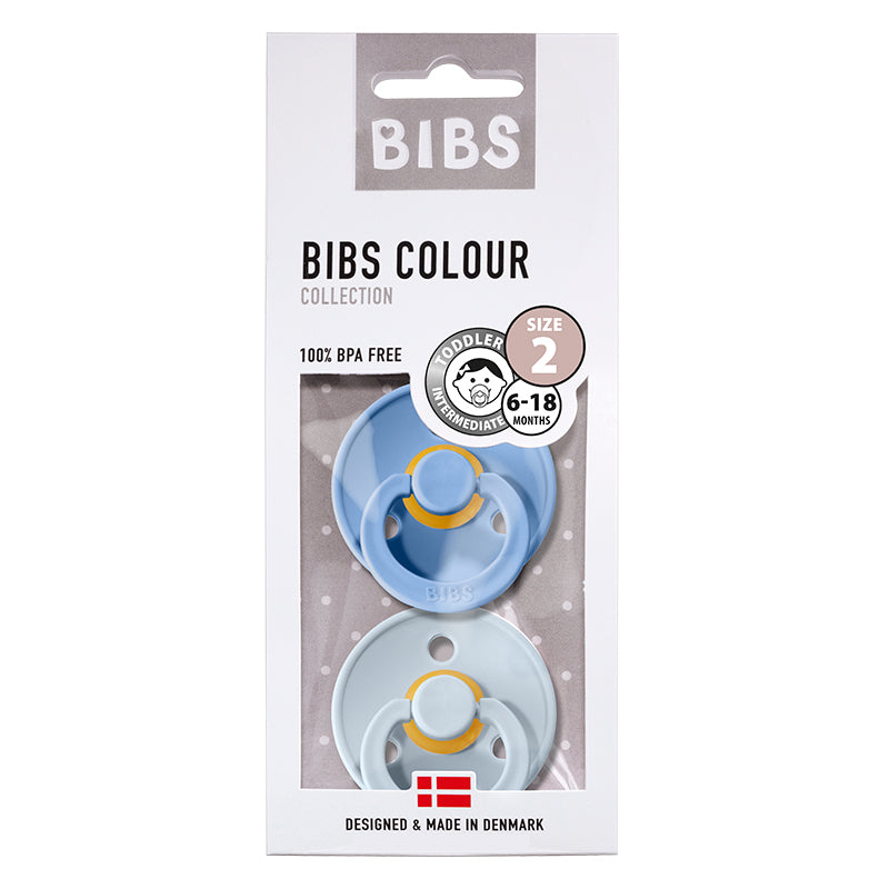 Bibs 2-pk, smokker i naturgummi, str. 2 - sky blue/baby blue